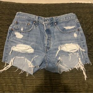 Levi's 501 Light Blue Distressed Jean Shorts
